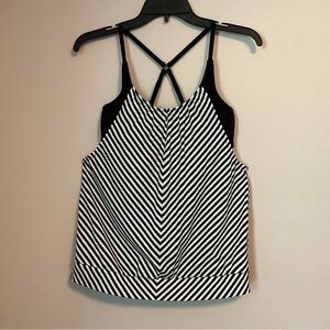 Athleta Slash Stripe Blousy Tankini Top 34b 34c Black White | Swim Suit